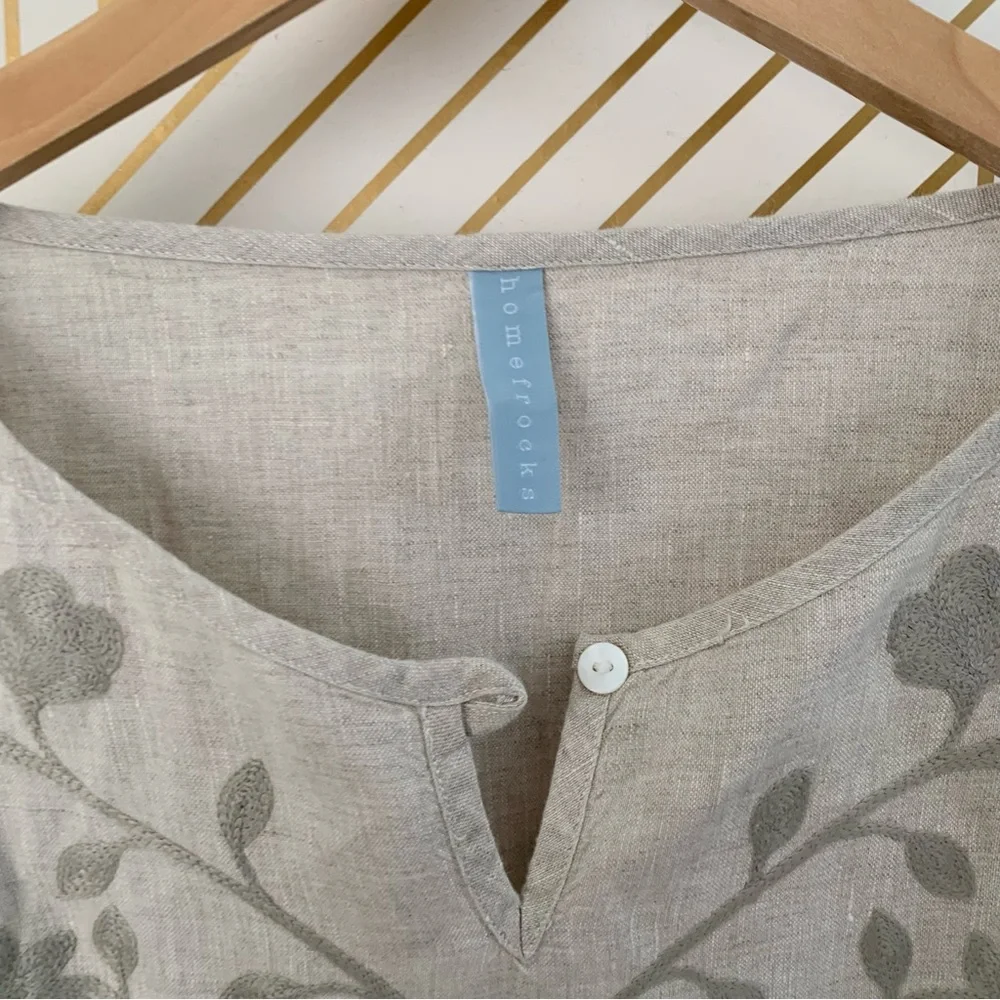 Homefrocks Linen Embroidered blouse tunic top  Lagenlook floral flowers boho 8 - Picture 4 of 10